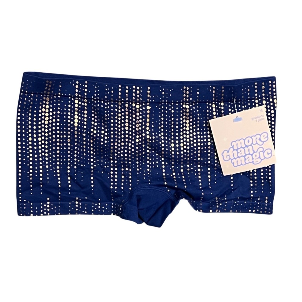 More Than Magic Girls Boyshort Underwear M 8-10 Navy Gold Polka Dot Seamless New